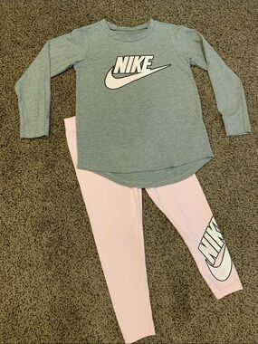 Nike Girls Sz 6 Grey Top and Pink Leggings Matching Set